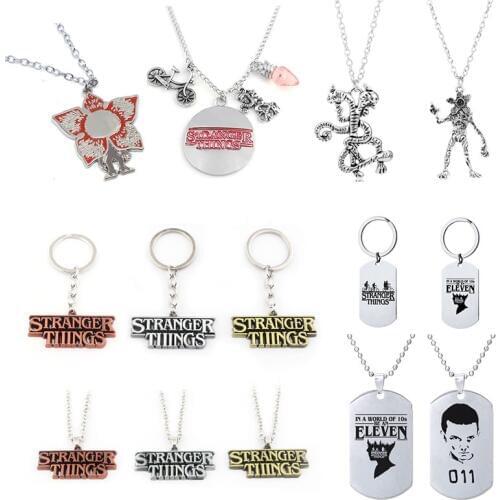 Anime Stranger Things 3 2 Necklace Keychain Figure Toy TV Stranger Things Monster ELEVEN Letter Snakes Halloween Kids Gift Toy