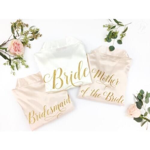 Customize glitter wedding day Bridesmaid bride satin pajamas robes maid of honor Lingerie Shower kimonos gowns party favors gift
