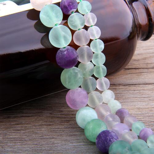 4 6 8 12mm Natural Stone Colorful Fluorite Frosted Beads Matte Round Loose Beads For Jewelry Making Fit DIY Bracelet