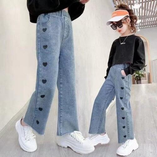 Baby Girl Wide Leg Jeans Kids Girls Denim Pants Children Outwear Long Trousers Girl Clothing Fall Spring 5 6 7 8 9 10 11 12 13