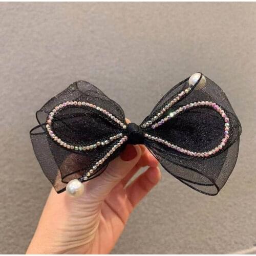 Elegant Solid Bow Hairpins Fabric Yarn Hair Clips Crystal Rhinestone Pearl Jewelry Hairgrips Hair Accessories for Women Girls