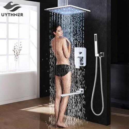 Bathroom Faucet Chrome LED Rain Shower Bath Faucet Ceiling Mounted Bathtub Shower Mixer Tap Bathroom Shower Faucet Shower Set