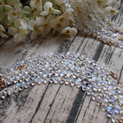 ICNWAY Natural Moonstone 4-6mm Waterdrop Gemstone Beads 14k GF Clasp Bracelet