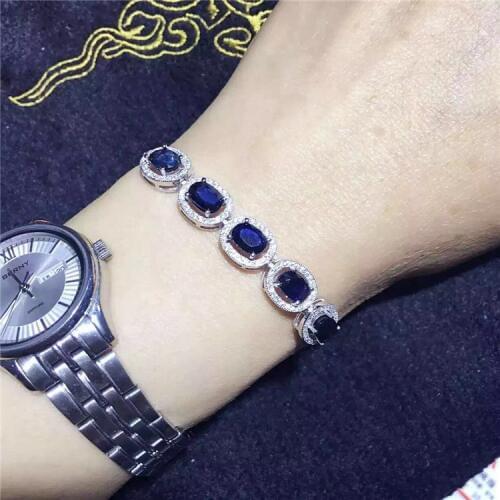 KJJEAXCMY fine jewelry 925 Pure silver inlay natural sapphire simple female style bracelet lady