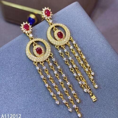 KJJEAXCMY fine Jewelry 925 Sterling Silver Natural Ruby Girl new popular earring eardrop Support Test Chinese style