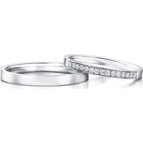 LAIZUAN Natural Real Diamond Lovers Ring AU750 Solid 18K White Gold Ring For Women and Men Couple Wedding Bands Fine Jewelry