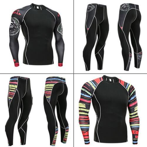 MMA Boxing Compression Pants Quick Dry Skinny Running Tights Men Fitness Sport GYM Exercise Trousers Muay Thai Elastic Mens set