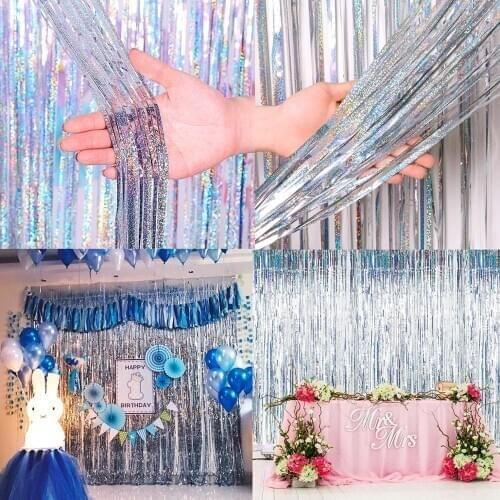 PATIMATE Laser Curtain Rustic Wedding Birthday Party Decoration Kids Unicorn Mermaid Party Supplies Bride To Be Baby Shower