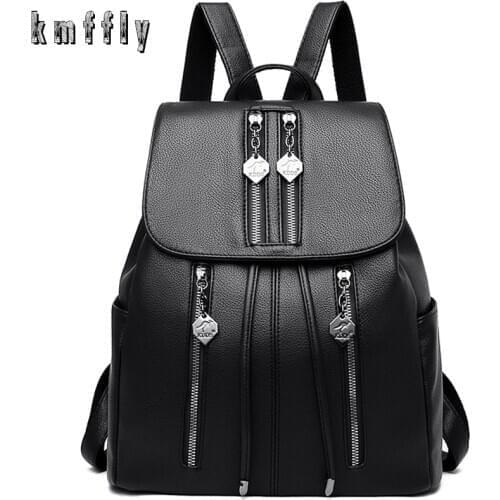 Fashion Multiple Zippers Backpack for Girls Soft Leather Backpack Women Shoulder Bags Ladies Travel Bag Large Capacity Backpacks