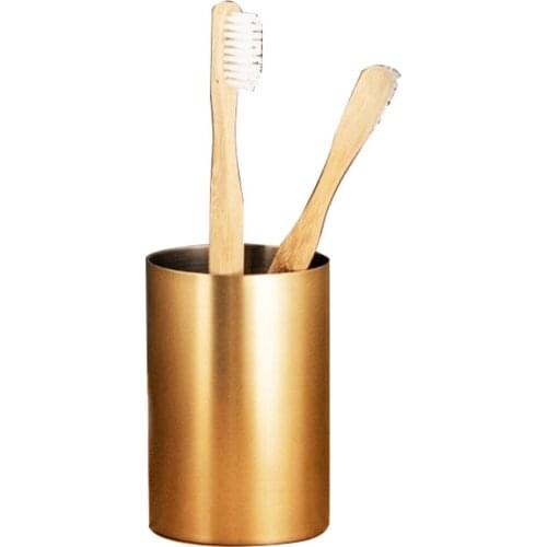 Table Container Cosmetic Makeup Brush Holder Aluminum Alloy Pen Pot Cylinder for Desk / Vanity / Counter Top