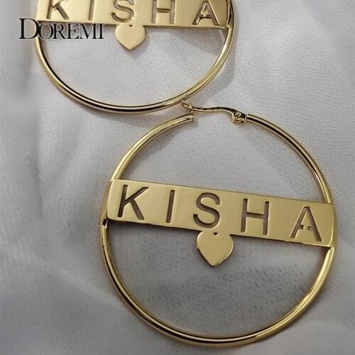 Stainless Steel Personalize Name Letter Earrings Bamboo For Women 3 Color Custom Name Circle Earrings Weddings Party Jewelry