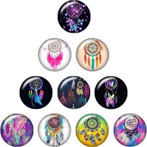 New Dream catcher 1lot(10pcs) 12mm/16mm/18mm/25mm Round photo glass cabochon demo flat back Making findings ZB0485