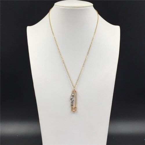 Trendy Gold Color Plating Clear OR Black Stone Inserted Clip Pendant Necklace For Women Girl Chic Special Decoration Jewelry