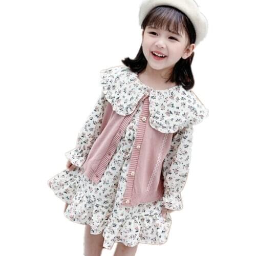 Girls' Plaid Dress 2019 Spring New Childrens Korean Princess Cotton Long Sleeve Ruffle Collar dress