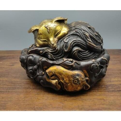 Christmas Gilding Metal censer Collectible Tibet red Copper Old Handmade tricky fox incense burner incensory Tabletop ornaments