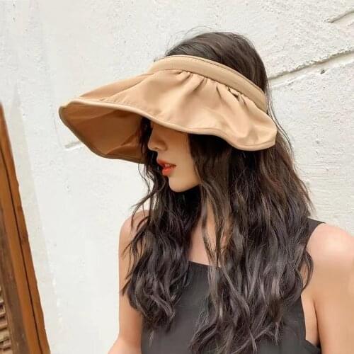 New Summer Visors Cap Foldable Wide Large Brim Sun Hat Beach Hats for Women Hair accessories dual-use Straw Hat Wholesale Chapea