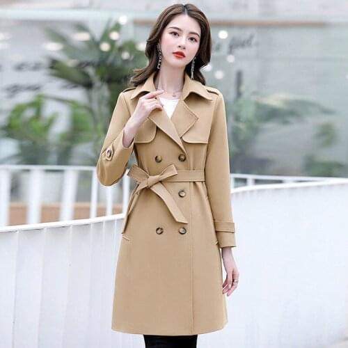 Spring Autumn Trench Coat Double Breasted Women Lapel Mid-long Windbreakers Good Quality Fashion Elegant Female Coat Femminos