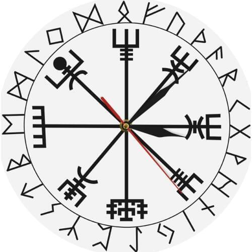 Vegvisir Rune Circle Viking Norse Mythology Wall Clock Watches Viking Pagan Asatru Runic Compass Clocks Wall Home Decor