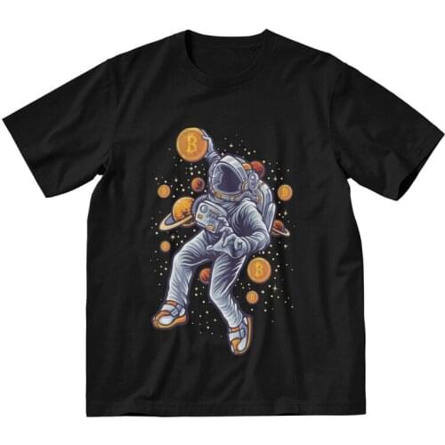 Vintage Funy Bitcoin T Shirt Mens Cotton Printed T-shirts Funny Tshirt Short Sleeve BTC To The Moon Astronaut Tees Tops Gift