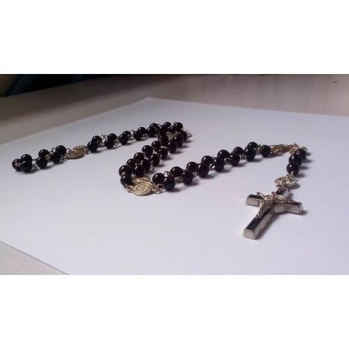 High grade Black Onyx Christianism Madonna Religious Christ Jesuss crucifixion Cross crucifix Necklace prayer beads -free ship