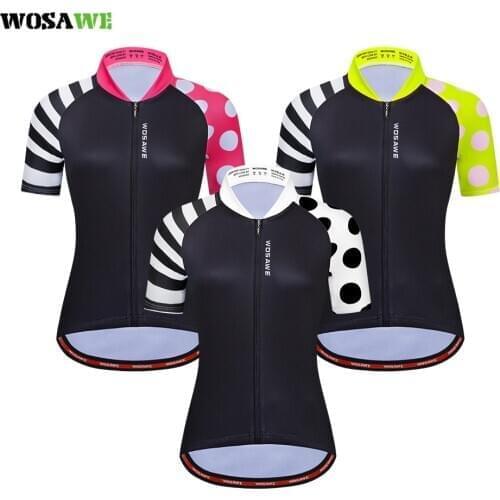 WOSAWE Women Cycling Jersey Short Sleeve Racing Sport MTB Bike Jersey Cycling Shirt Pro Team Bicycle Bright Color Sportwear