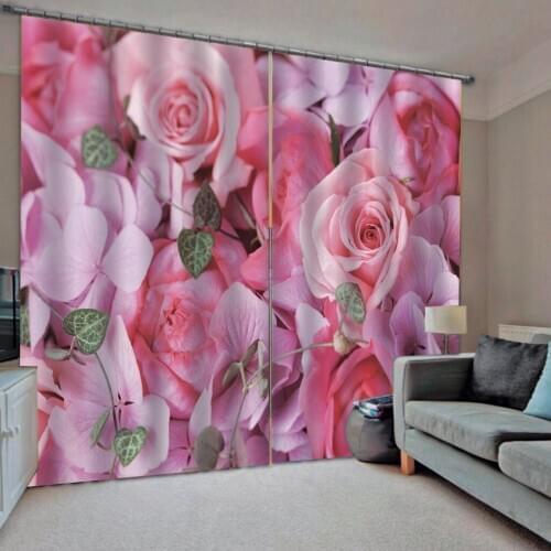 Pink curtains rose flower curtain wedding 3D Blackout Curtains For Living room Bedding room Drapes Cotinas