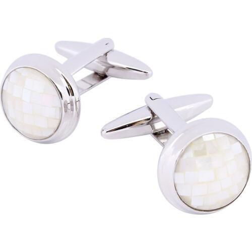 HAWSON Mother of Pearl Cufflinks for Mens French Shirts Round Natural Stone Cuff Links Best Jewelry for Wedding