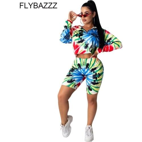 Womens Tracksuits 2 Piece Set Autumn Oversize Hoodie Sweatshirt Bike Shorts Sport Yoga Sets Tie Dye Printed Long Sleeve Clothing