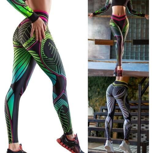 Women Sports Pants Yoga Leggings Sexy High Waist Slim Printing Gym High Stretch Breathable Pants Elastic Workout