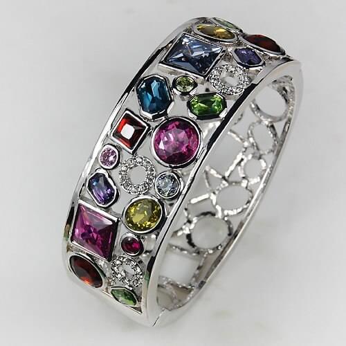 Pink Kunzite Garnet Peridot Blue Crystal Zircon Crystal Zircon Ladys 925 Silver Bracelet B483