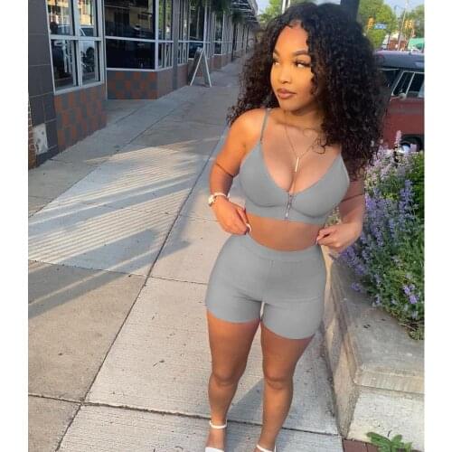 2 Pieces Womens Tracksuit Spaghetti Strap Zipper Front Tank Camisole Top+Elastic Yoga Short Pants Workout Athletic Mini Shorts