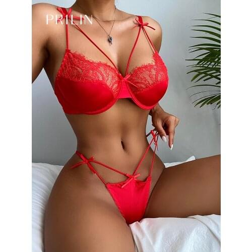 Women Sensual Lingerie Sexy Bride Lingerie-sex Bow Lace Push Up Underwire Bra Sex Panty Erotic Temptation Sensual Underwear Red