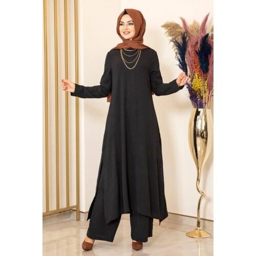 Black colour two pieces women dress. Elegant and quality dress. Muslim dress. New season fashion. Made in Turkey. Kaftan. Caftan