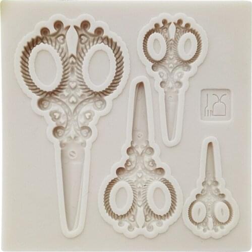 1 Piece 4 Cavities Scissors Sewing Tool Silicone Candy Mould Wedding Cake Mousse Fondant DIY Cakes Decorating Clay Molds