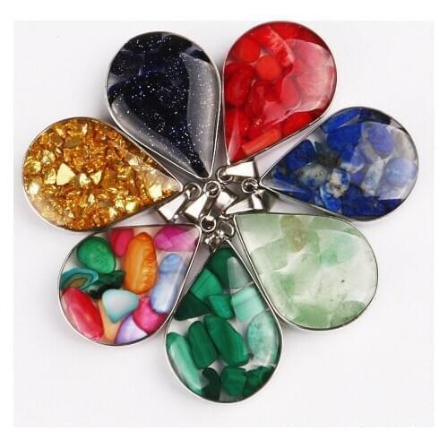 1pc Natural Semi-precious Stone Drop-shaped Metal Edging Pendant Chain for Charms Jewelry Making DIY Necklace Accessories Wicca