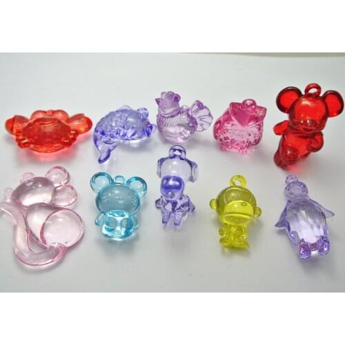 10 Assorted Transparent Acrylic Large Animal Pendants Funny Charms Kids Craft