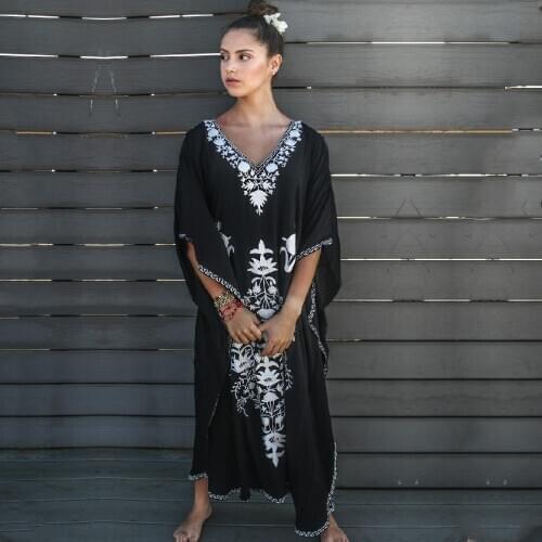 100% Cotton Beach Cover-ups caftan dress Summer Dress Women Beach Wear Swim Suit Cover Up Robe de Plage cover up Q855