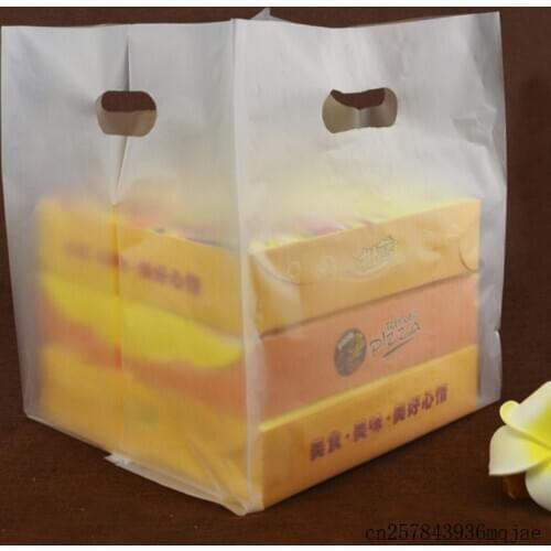 200pcs Large Size Pizza Bags Plastic Packing Bag Thickened Food Portable Takeout Bags Transparent