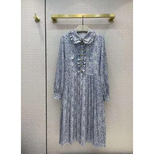 2021 Autumn high quality dress printed doll collar long dresses women