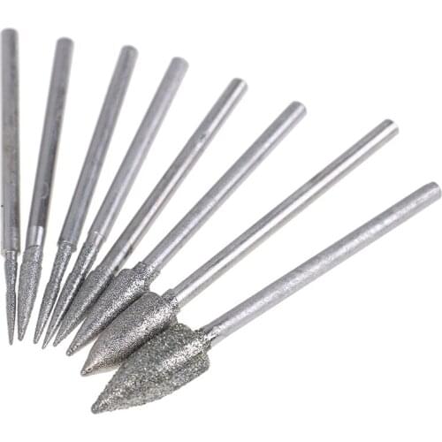 Diamond Grinding Head Polishing Needle Bits Burrs Metal Stone Carving Tool Diamond Grinding Heads 8Pcs
