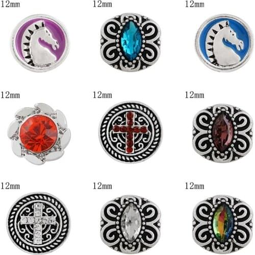 Butterfly Cross Horse 12mm Rhinestone Charms Metal snap button DIY jewelry KS2021