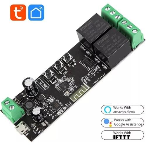 2CH Tuya APP Wifi Wireless DIY Smart Switch Module 433 Remote Control Smart Home Garage Universal Remote Relay Alexa Google Home