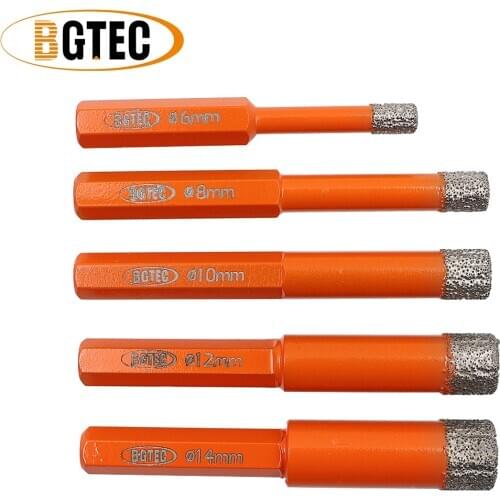 BGTEC 5pcs Hex shank Dry drilling bits diamond hole saw Vacuum Brazed diamond drill bits for ceramie tile granite glass