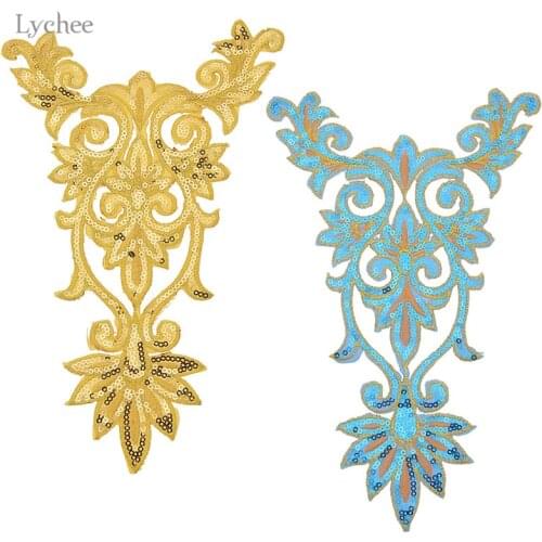 Lychee Sequins Flower Patch Clothes Embroidered Sew On Patches DIY Handmade Sewing Craft Appliques Garment Accessory