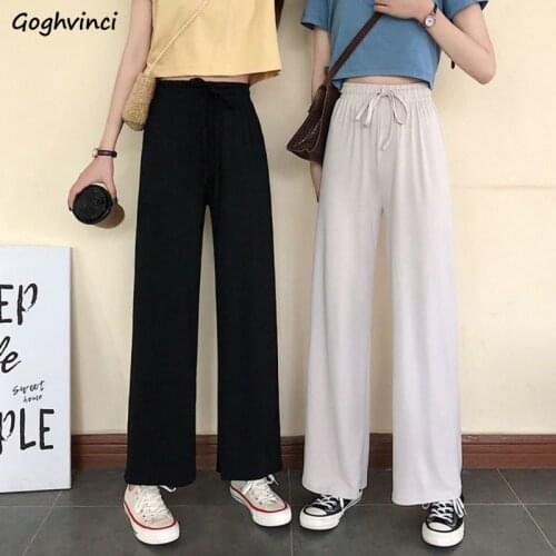 Casual Pants Women Summer High-waist Lace-up Plus Size 4XL Solid Wide-leg Loose Slim Drape Fashion Womens Soft All-match Chic