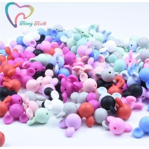 50 PCS/Lot Silicone Beads Cartoon Mouse Beads For DIY Making Baby Teething Teether Necklace Accessories BPA Free Teething Toy