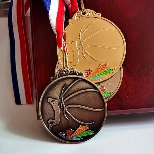 Color New Metal Medal Match Medals Badges Souvenirs Basketball Sports Gold Medal with good ribbon Dunk is handsome
