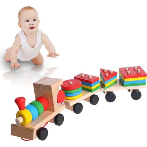 Baby Toys Wood Train Truck Set Geometric Sorting Board Montessori Kids Educational Toy Stacked Puzzle Child Gift