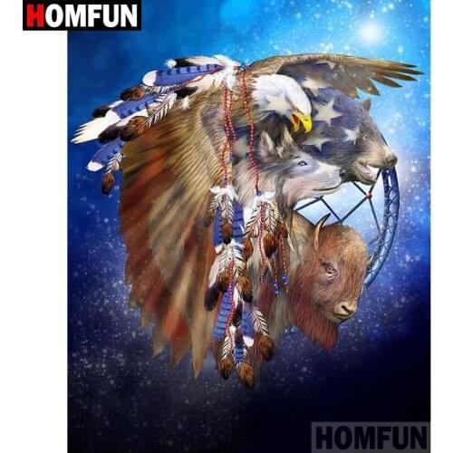 HOMFUN 5D Diamond Pattern Rhinestone Needlework Diy Diamond Painting Cross Stitch "Eagle Wolf" Diamond Embroidery A07745