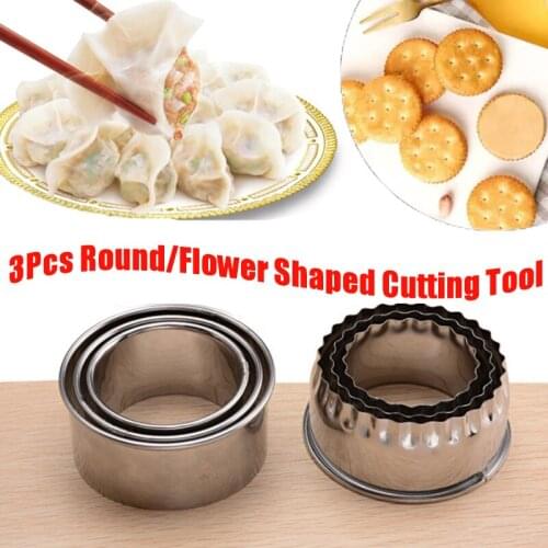 3Pcs Round/Flower Shaped Dough Cutting Tool Cookie Pastry Maker Portable Dumplings Cutter Stainless Steel Kitchen Gadget